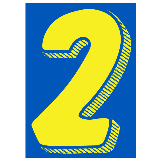 7-1/2" Shadow Number Decals - Yellow/Blue