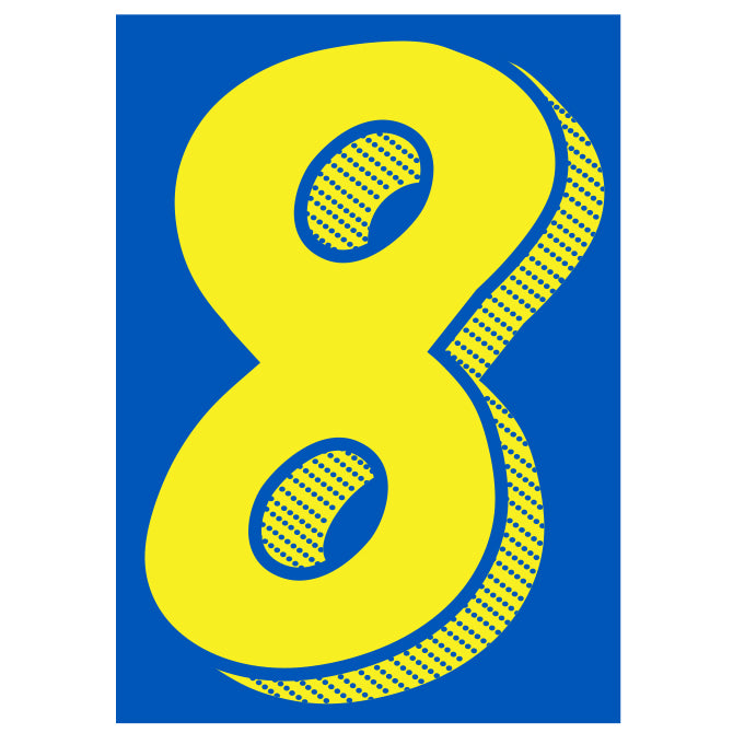 7-1/2" Shadow Number Decals - Yellow/Blue