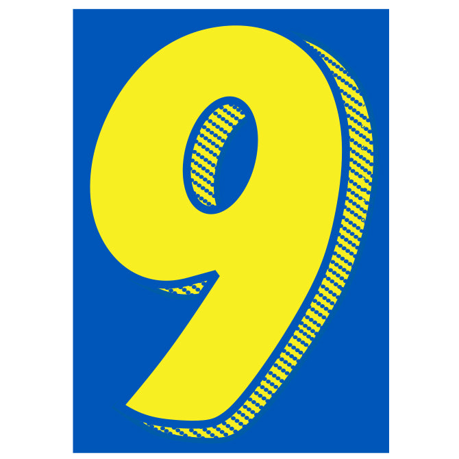 7-1/2" Shadow Number Decals - Yellow/Blue