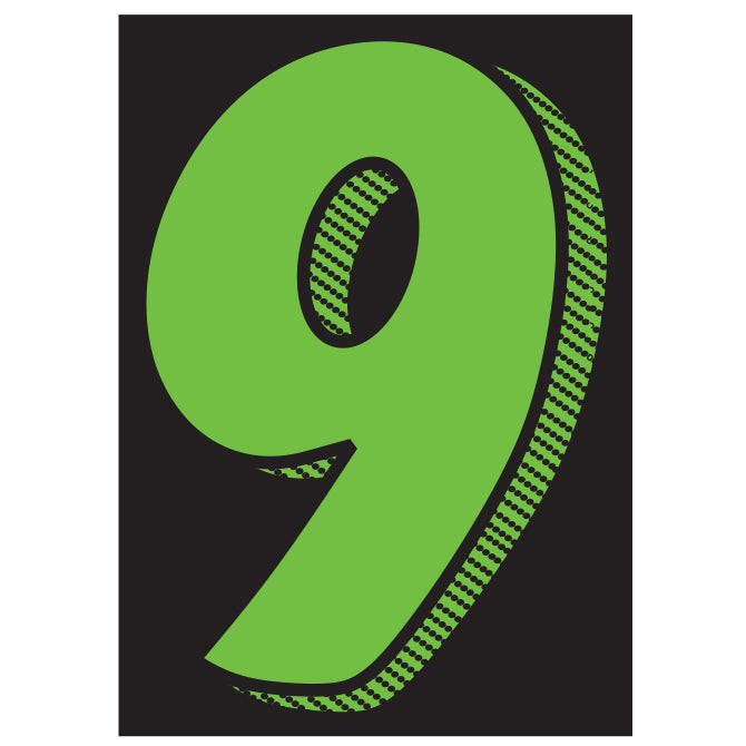 7-1/2" Shadow Number Decals - Fluorescent Green/Black