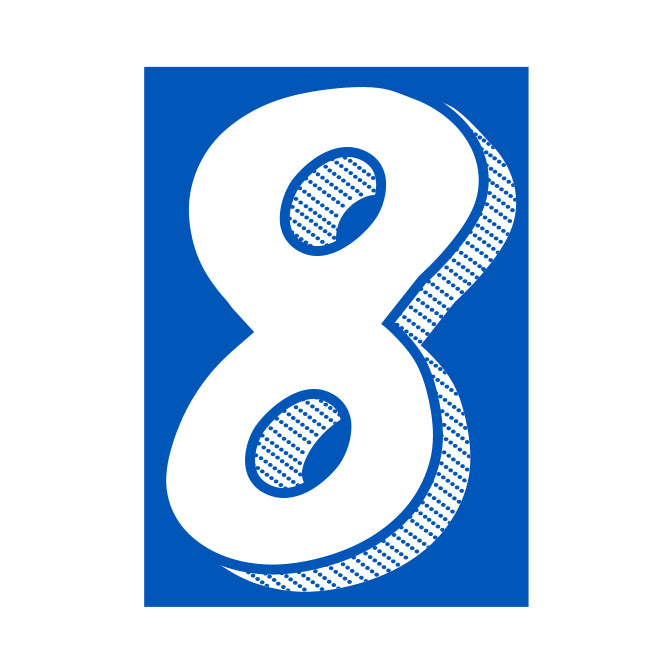 7-1/2" Shadow Number Decals - White/Blue