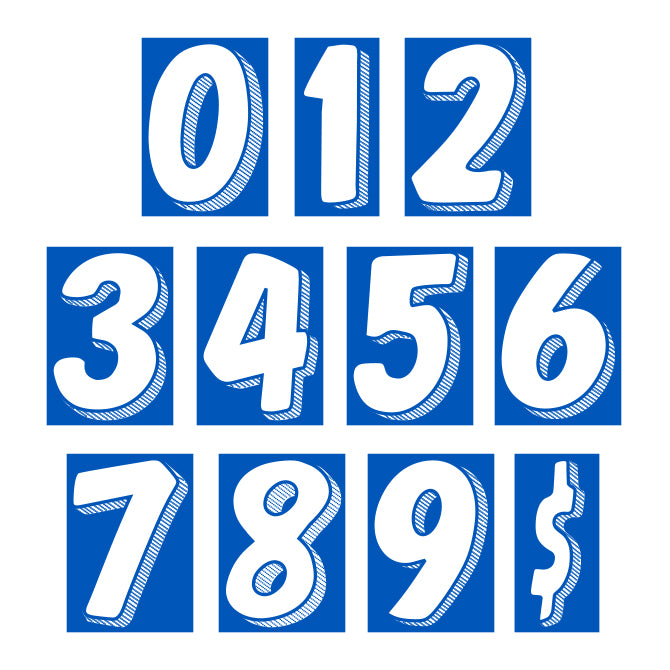 7-1/2" Shadow Number Decals - White/Blue