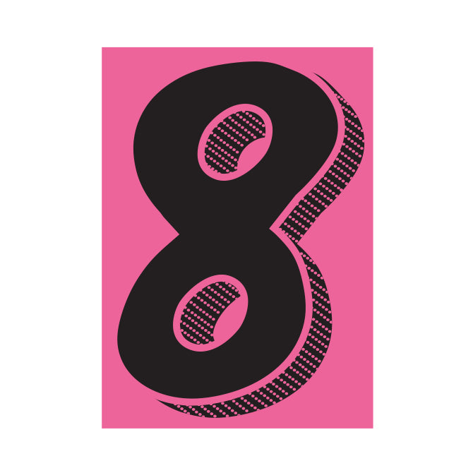 7-1/2" Shadow Number Decals - Black/Hot Pink