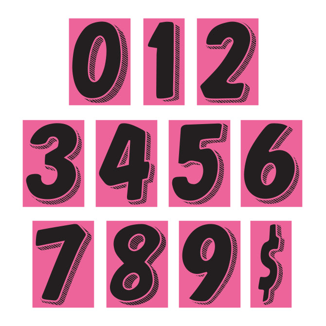 7-1/2" Shadow Number Decals - Black/Hot Pink