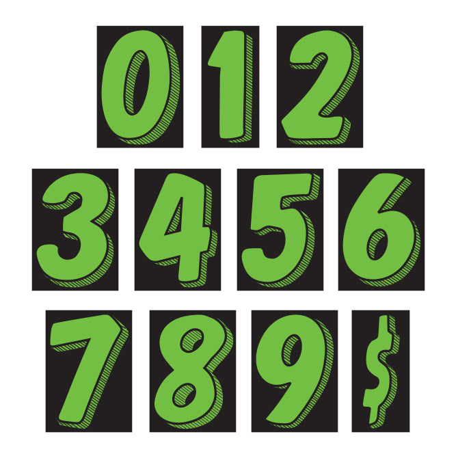 7-1/2" Shadow Number Decals - Fluorescent Green/Black