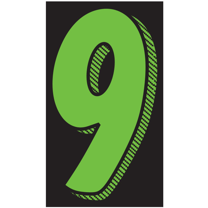 11-1/2" Shadow Number Decals - Fluorescent Green/Black