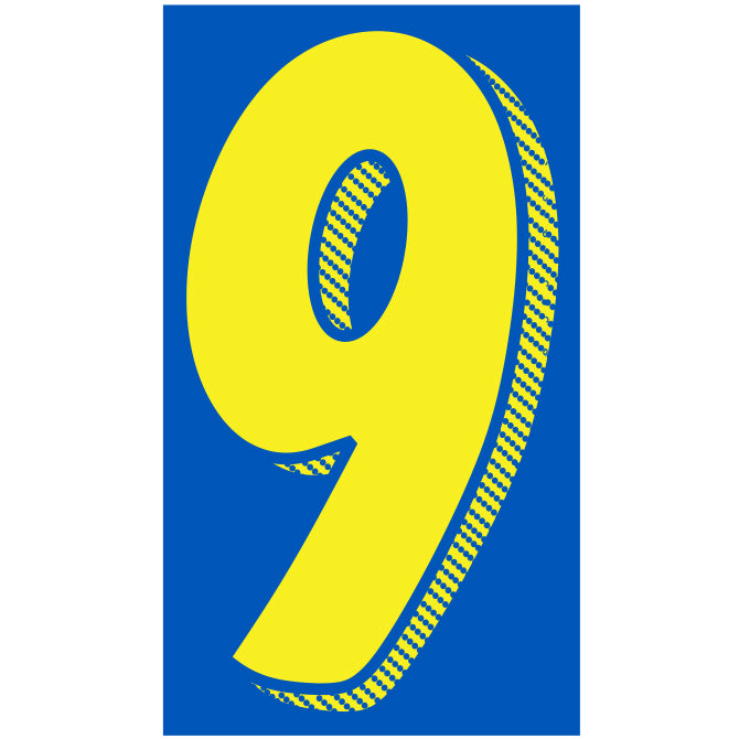 11-1/2" Shadow Number Decals - Yellow/Blue