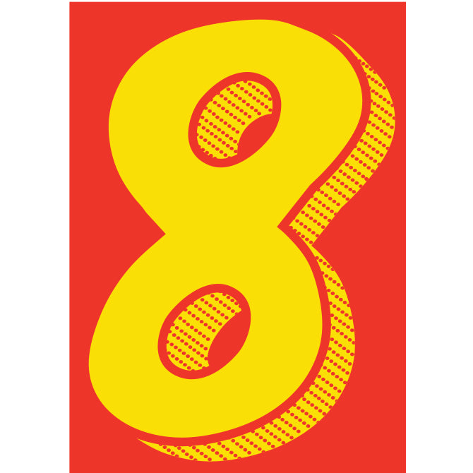 7-1/2" Shadow Number Decals - Yellow/Red