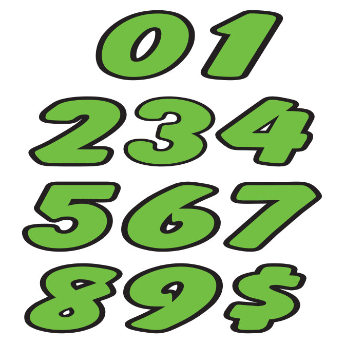 6-1/4" Die Cut Number Decals - Fluorescent Green/Black