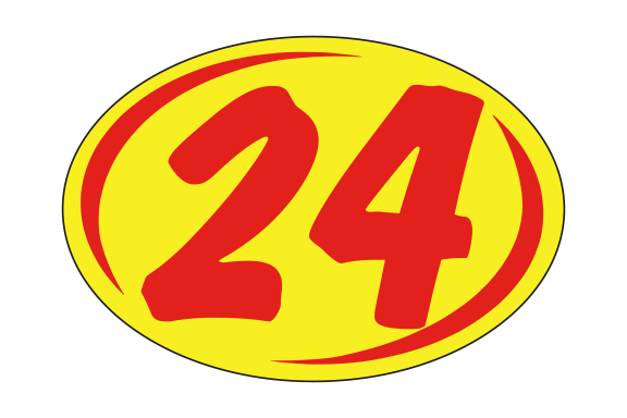 Small Oval Year Decals - Red/Yellow