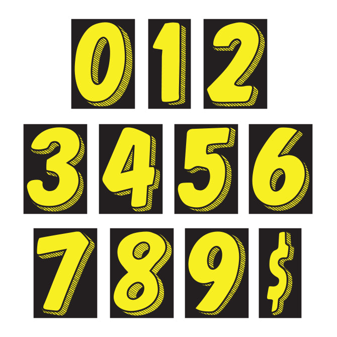 7-1/2" Shadow Number Decals - Yellow/Black