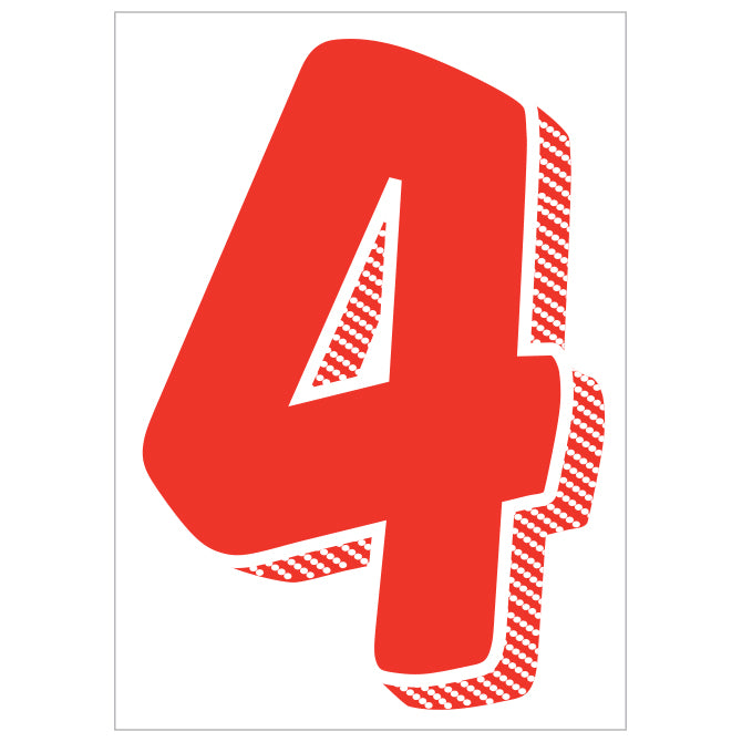 7-1/2" Shadow Number Decals - Red/White