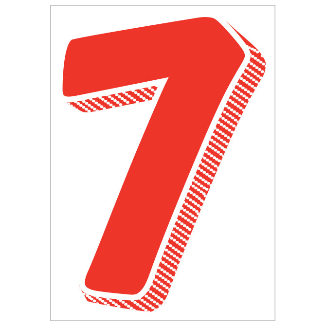 7-1/2" Shadow Number Decals - Red/White