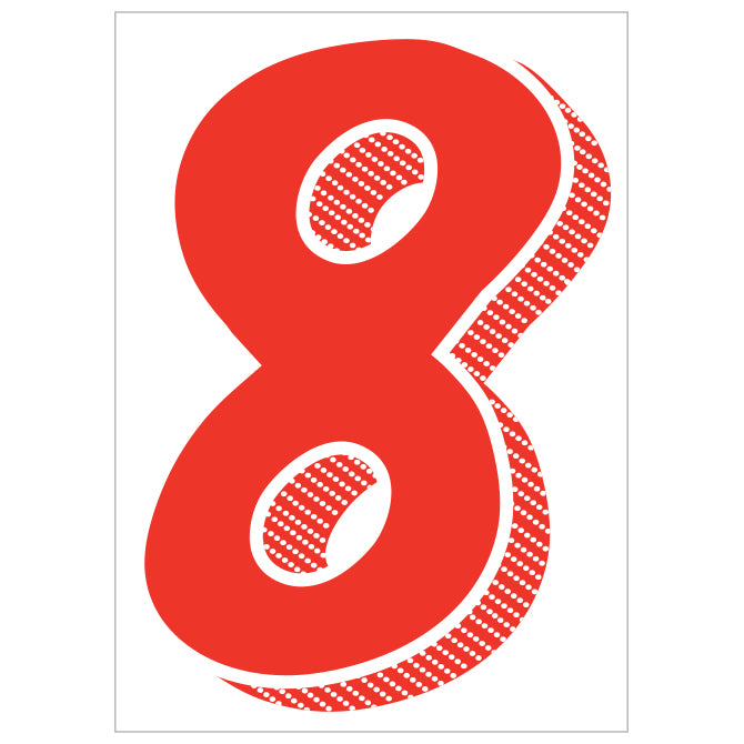 7-1/2" Shadow Number Decals - Red/White
