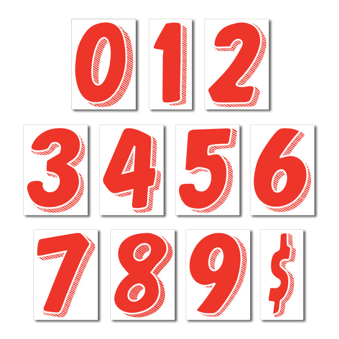 7-1/2" Shadow Number Decals - Red/White