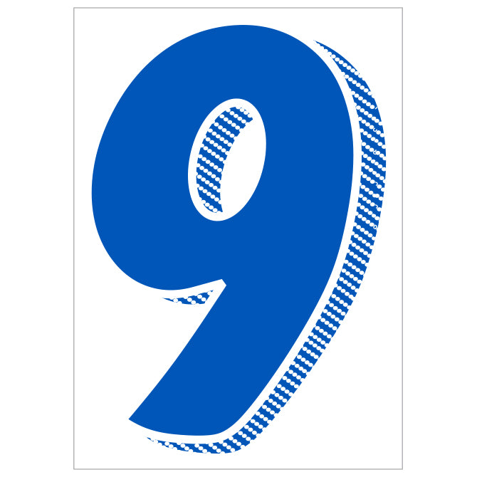 7-1/2" Shadow Number Decals - Blue/White