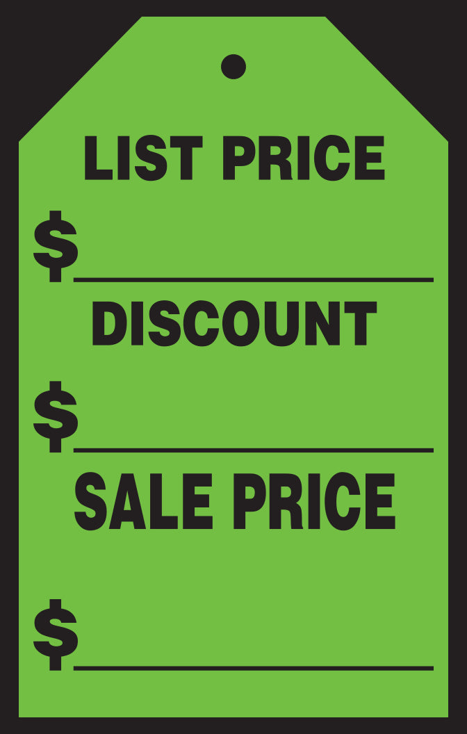 Hang Tag Decals (7" x 11") - List Price/Discount/Sale Price