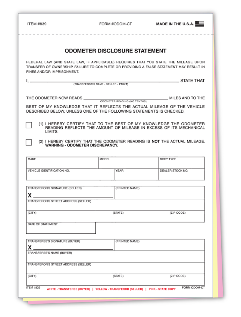 Odometer Disclosure Statement 3-Part (ODOM-CT)