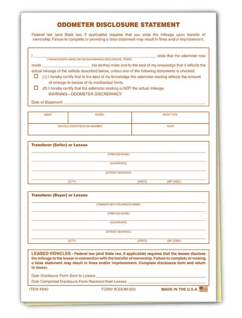 Odometer Disclosure Statement 2-Part (ODOM-933)