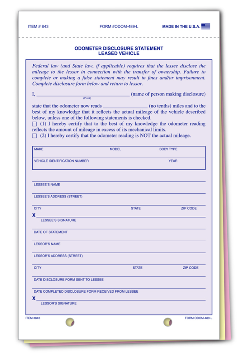 Lease Odometer Statement 3-Part (ODOM-489-L)