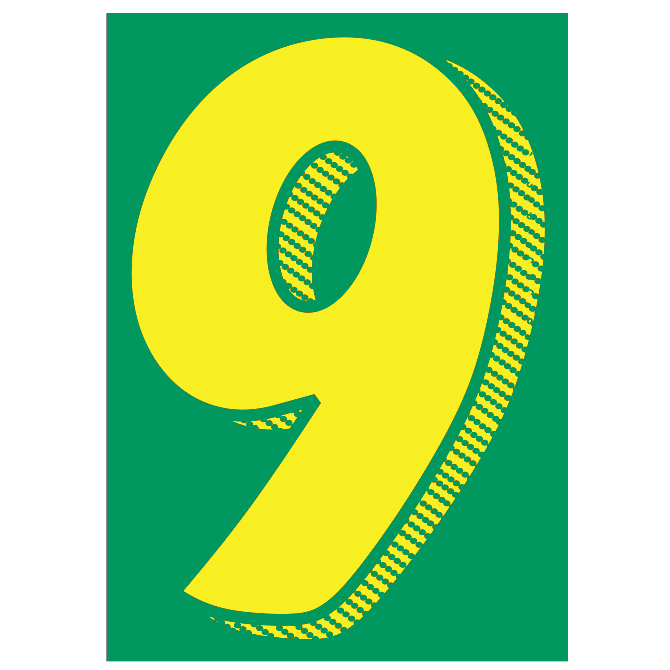7-1/2" Shadow Number Decals - Yellow/Green