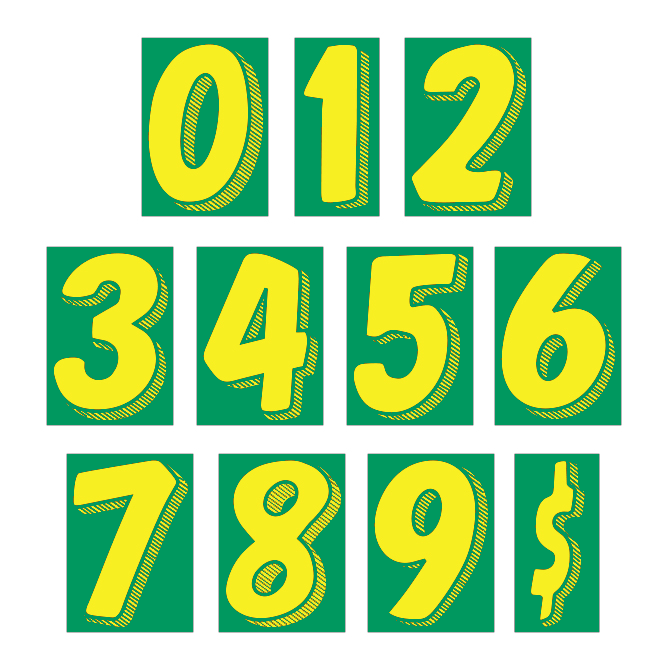 7-1/2" Shadow Number Decals - Yellow/Green