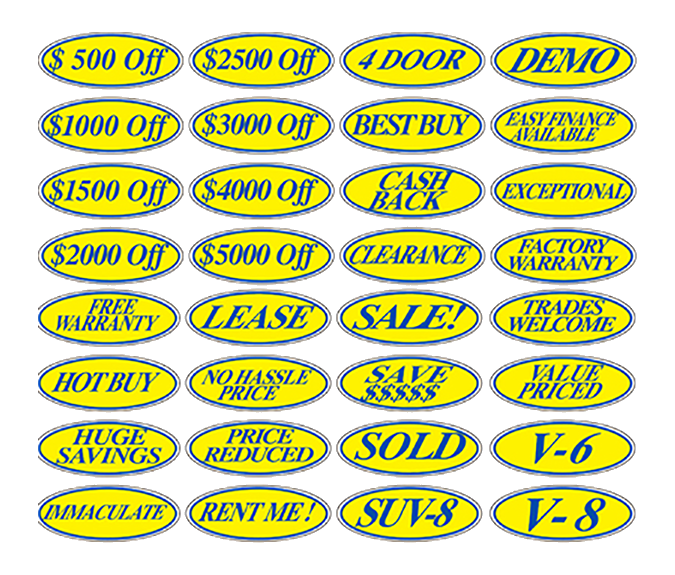 Oval Slogan Decals - Blue/Yellow