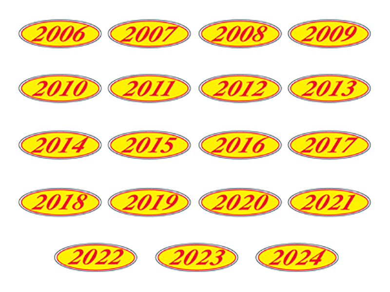 Oval Model Year Vinyl Stickers For Windshield - One Dozen (12) Same Year, Black & Green, Universal Fit
