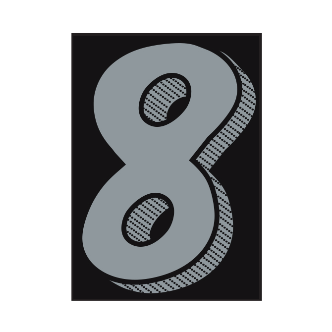 7-1/2" Shadow Number Decals - Silver/Black