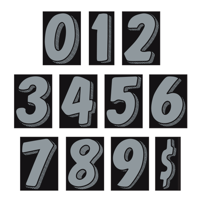 7-1/2" Shadow Number Decals - Silver/Black