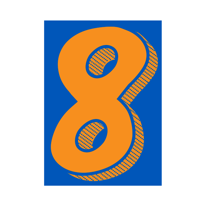 7-1/2" Shadow Number Decals - Orange/Blue