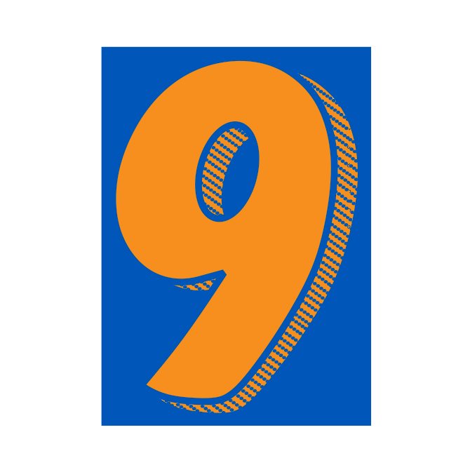 7-1/2" Shadow Number Decals - Orange/Blue