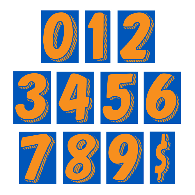 7-1/2" Shadow Number Decals - Orange/Blue