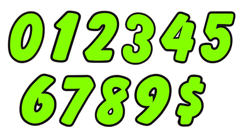 6-1/4" Die Cut Number Decals - Fluorescent Green/Black