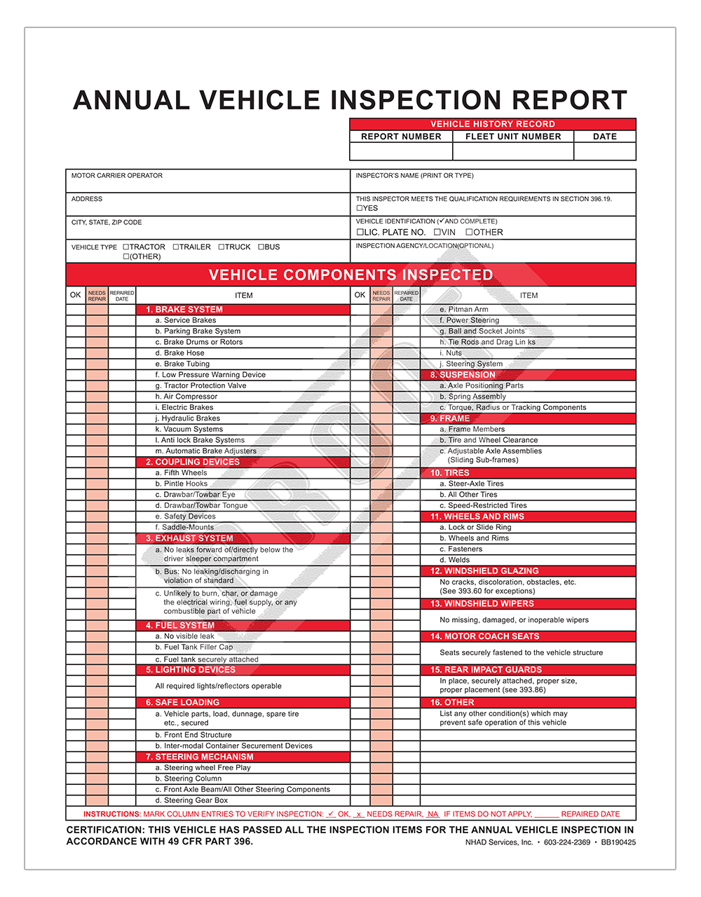 FMCSA Annual Vehicle Inspection Report 3-Part & Label Bundle