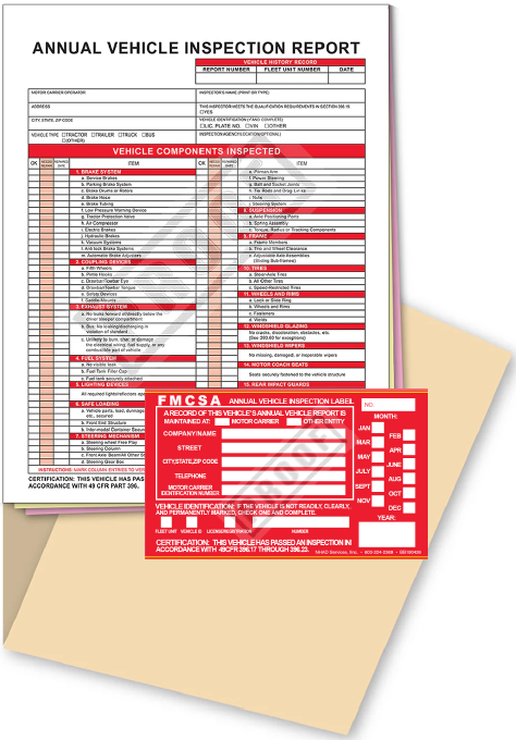 FMCSA Annual Vehicle Inspection Report 3-Part & Label Bundle
