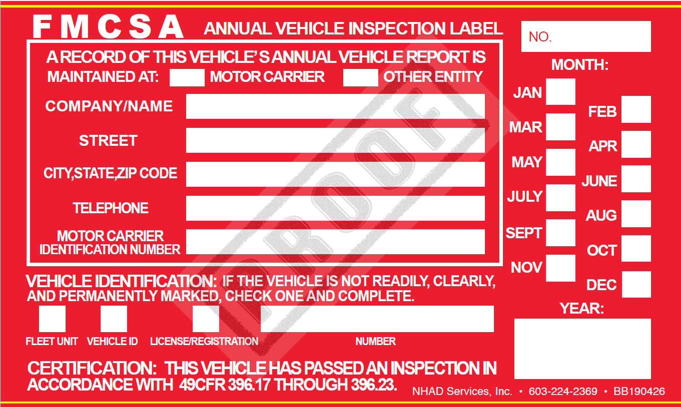 FMCSA Annual Vehicle Inspection Label