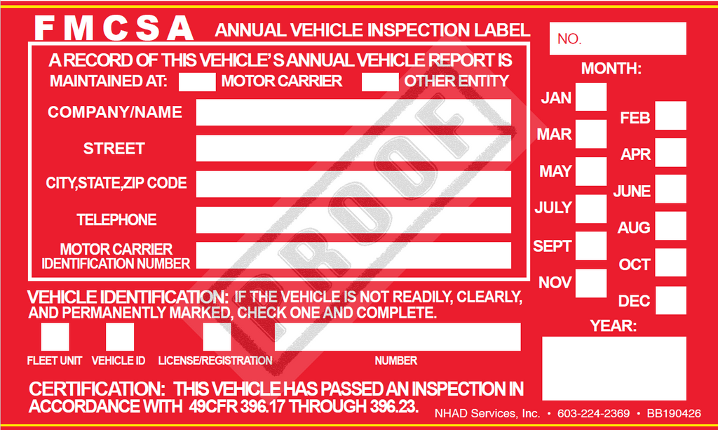 Sample Csa Label FMCSA Annual Vehicle Inspection Labels