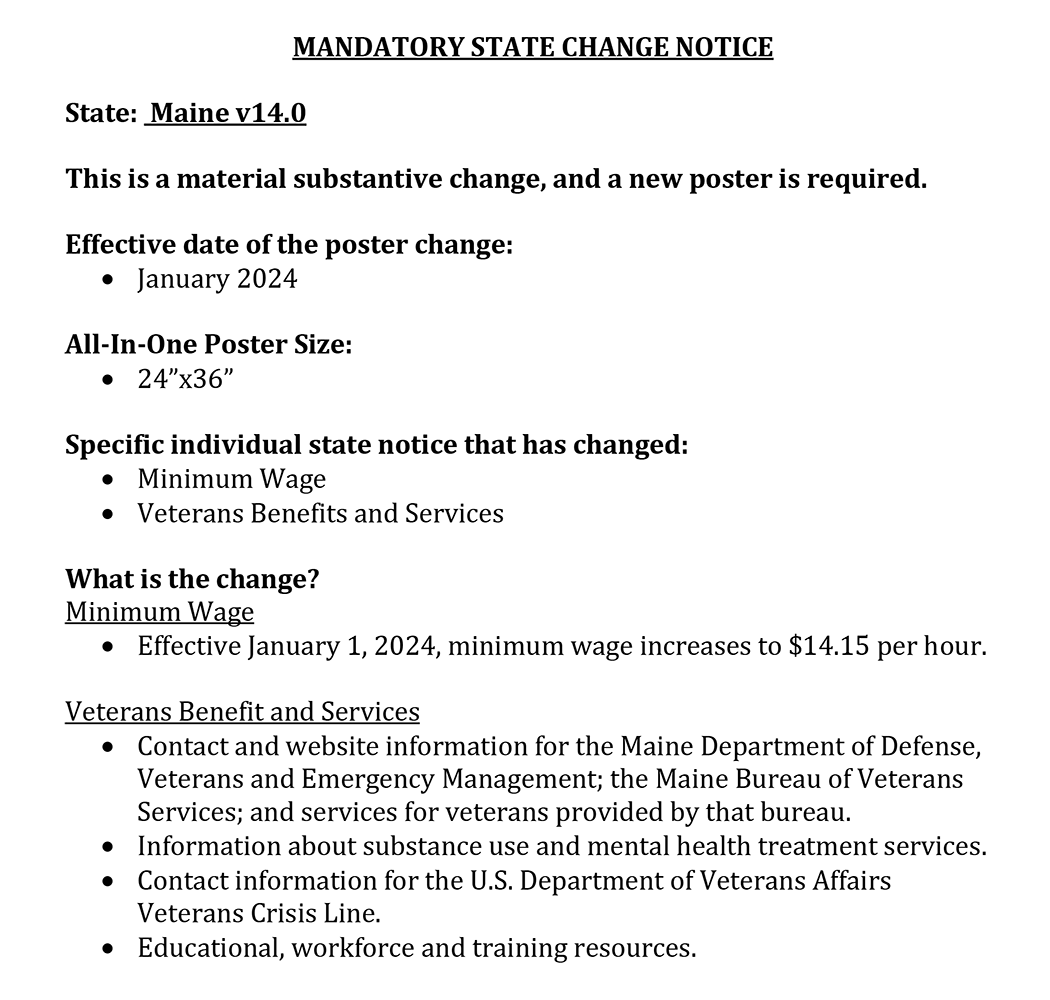 Federal & State Labor Law Poster 2024 - Maine (v14.0)