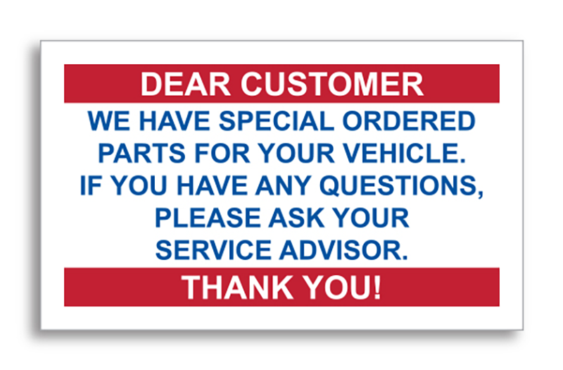 Service Reminder Labels (Sheet) - Parts On Order (Dear Customer)