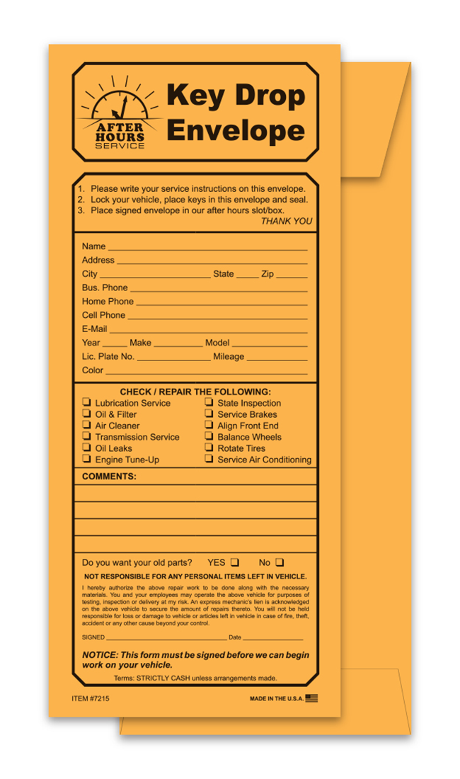 Printed Kraft Key Drop Envelopes (Pack of 100)