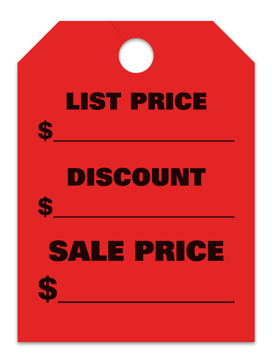 Large Fluorescent Hang Tags - List Price/Discount/Sale Price