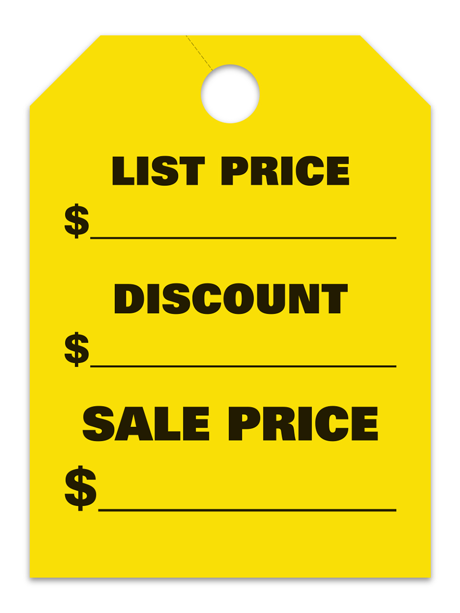 Large Fluorescent Hang Tags - List Price/Discount/Sale Price