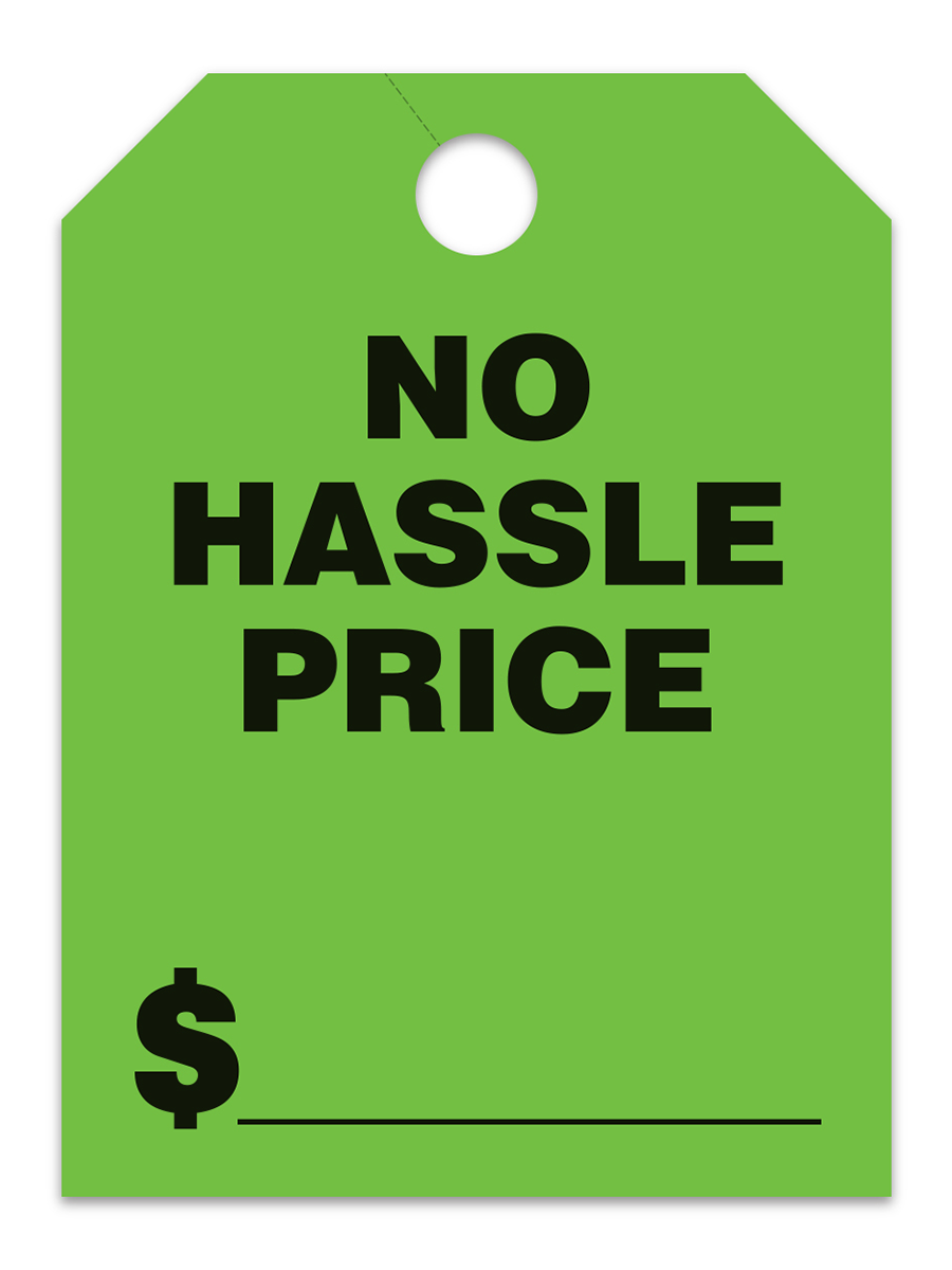 Large Fluorescent Hang Tags - No Hassle Price