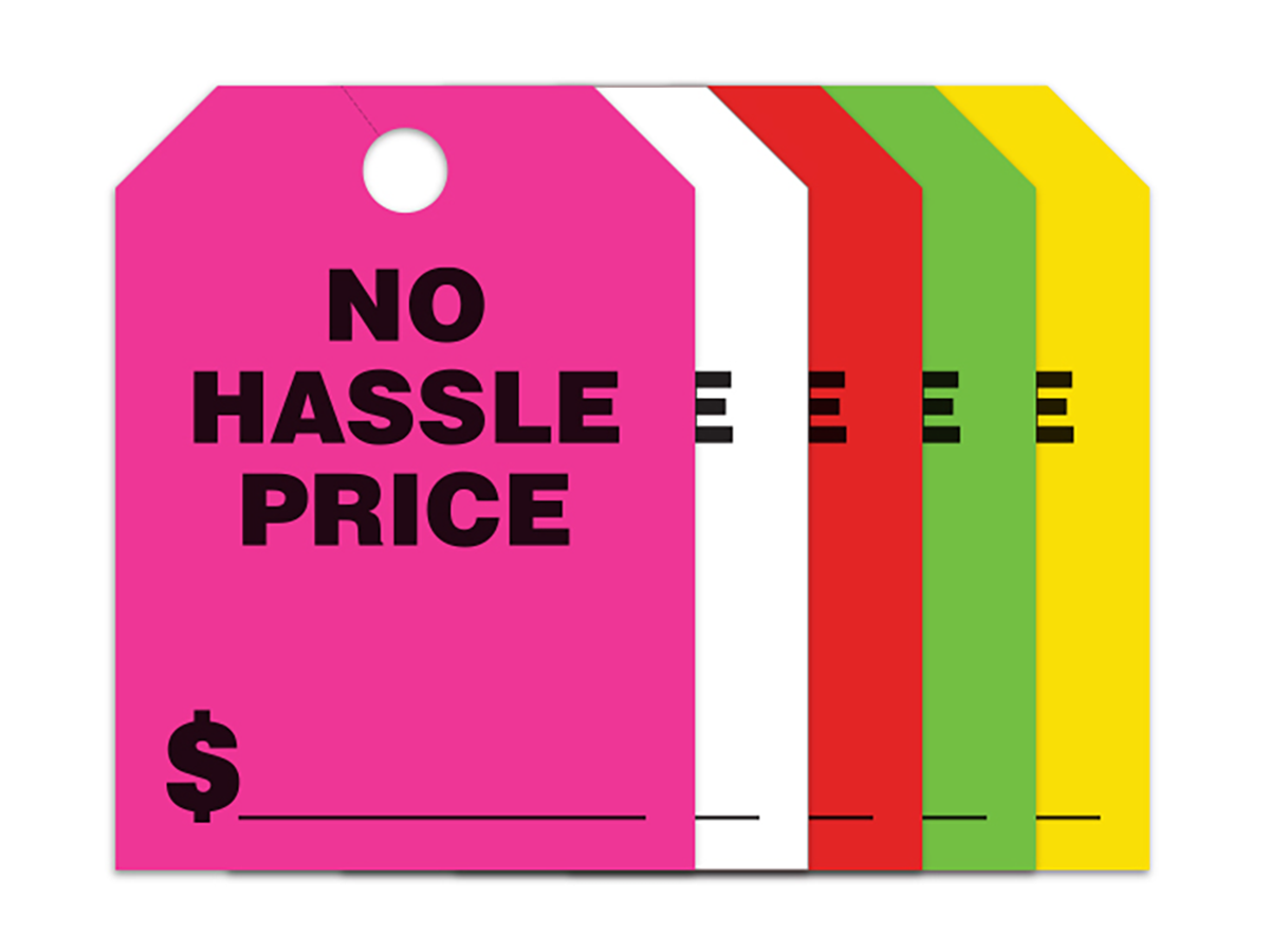 Large Fluorescent Hang Tags - No Hassle Price