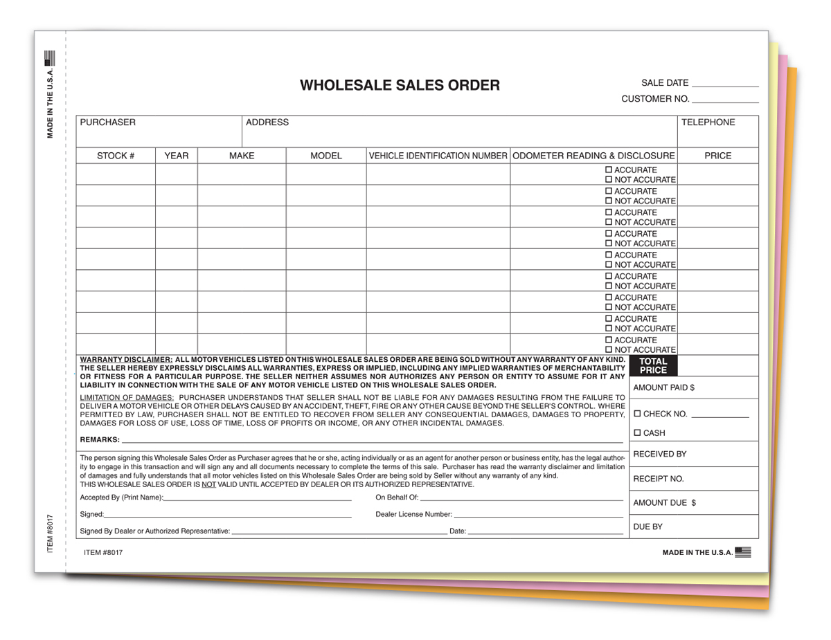 Wholesale Sales Order 4-Part