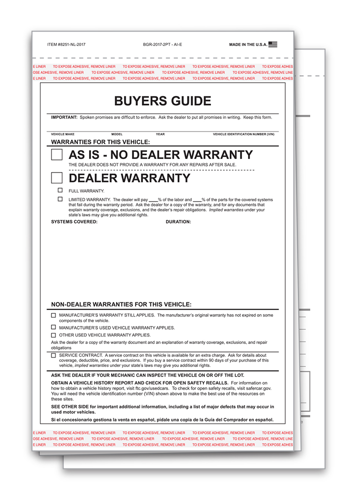 2-Part Interior Buyers Guide - As-Is (No Lines) (BGR-2017-2PT - AI-E)