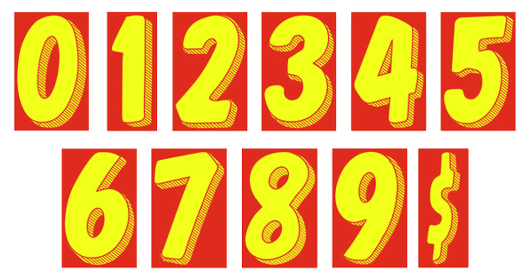 [OPEN BOX] 11-1/2" Shadow Number Decals - Yellow/Red