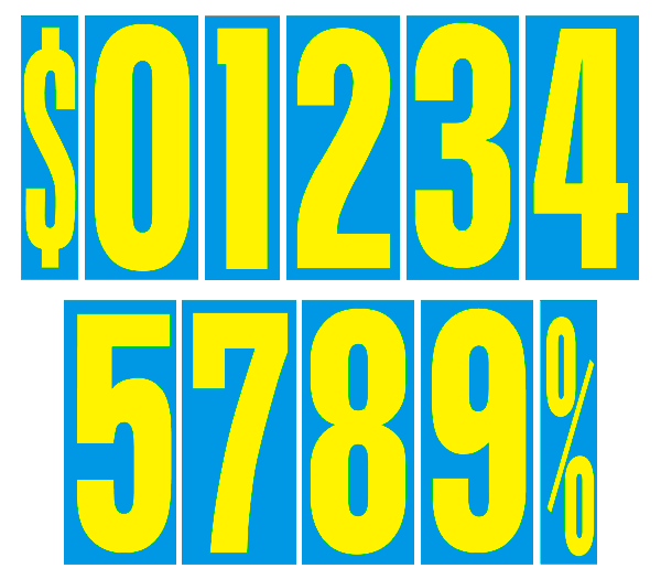 9-1/2" Fluorescent Number Decals - Yellow/Blue