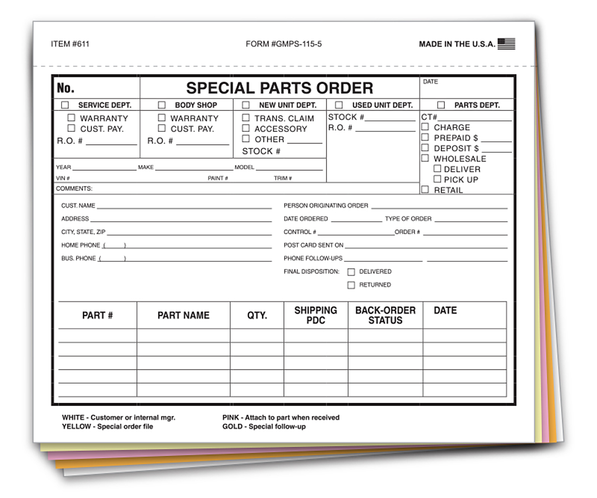 Special Parts Orders 5-Part (GMPS-115-5)